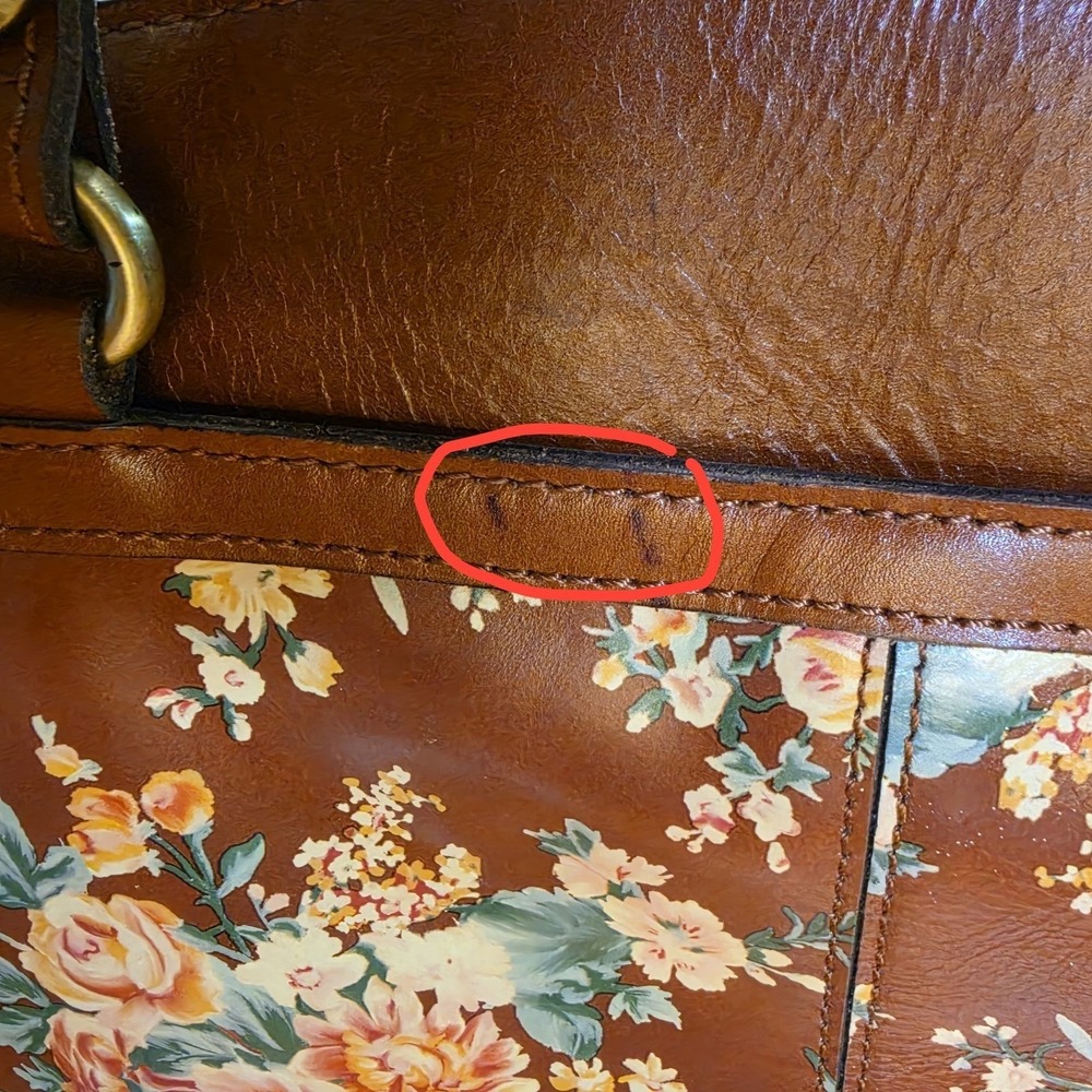 Patricia Nash Women Large Satchel Tan Leather Antique Rose Floral Handbag Purse - Picture 4 of 10